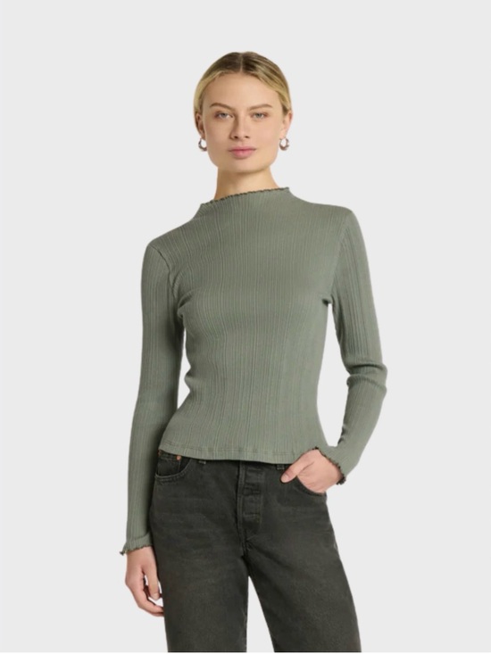Nation LTD Tops - Nation LTD Brenna Castor Gray (green tone) Ribbed Mock-Neck Long Sleeve Top